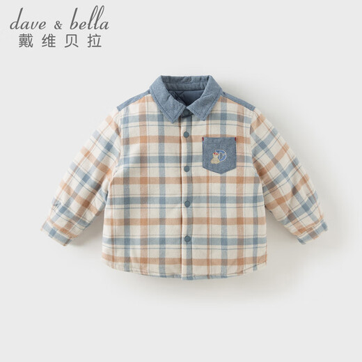 DAVE&BELLA children's quilted shirt winter new style boys' cotton clothes baby boy's warm top casual children's shirt plaid ready stock 110 cm (recommended height 100-110cm)