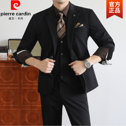 Pierre Cardin old money style autumn and winter casual suit men's professional formal one-button business suit three-piece knitted dark gray L