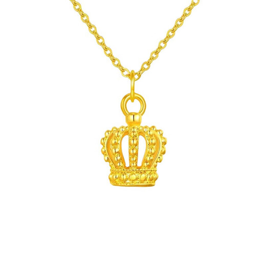 Chow Tai Fook Gold Pure Gold 999 Hollow Princess Crown Pendant Pure Gold Necklace Women's Clavicle Chain Valentine's Day Gift Pure Gold King with S925 Chain