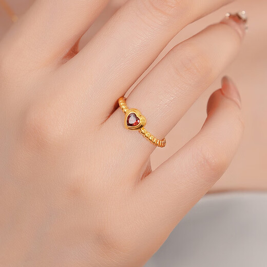 Chiba Jewelry Pure gold 5D red corundum ring, gilt heart, scarlet flame, heart-shaped, full of love, a birthday gift for my girlfriend and wife, pure gold red corundum ring, gold weight is about 0.94g, size 10/Support for more refunds and less replenishment