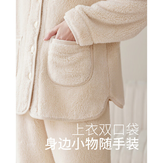 Fenton Sheep Velvet Couple Pajamas Winter Women's Thickened Large Size Flannel Men's Autumn and Winter Home Clothes J98341477 Oatmeal Women L