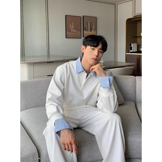 Fake two-piece shirt for men spring and autumn 2025 new layered long-sleeved lapel henley bottoming shirt shirt jacket black regular high quality 3XL recommended 160-180Jin Jin equals 0.5 kg