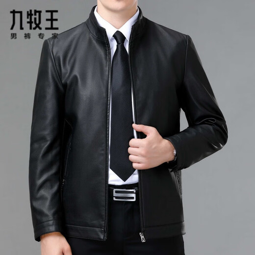 Jiumuwang Genuine Leather Jacket Men's Middle-aged Dad Sheepskin Jacket Autumn Casual Men's Short Stand Collar Leather Jacket 8117 Gray Single Leather M 170/48