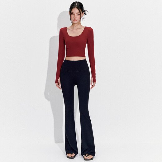 LULUUVTTOH autumn fixed bra yoga wear for women 2025 new backless Pilates training sports long-sleeved top maroon M (recommended 100-110 Jin Jin equals 0.5 kg)