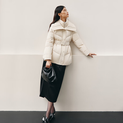 Ai Lai down jacket women's autumn and winter temperament short 90 goose down waist warm winter jacket milk gray rice S