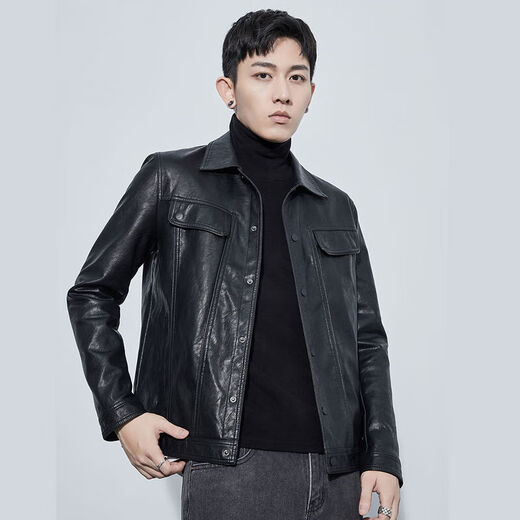 Men's Retro Leather Jacket 2025 Spring and Autumn New Korean Style Leather Jacket PU Leather Simulated Leather Motorcycle Jacket Casual Trend Black No Velvet 3XL 3XL Recommended Size 145-160Jin Jin is equal to 0.5 kg