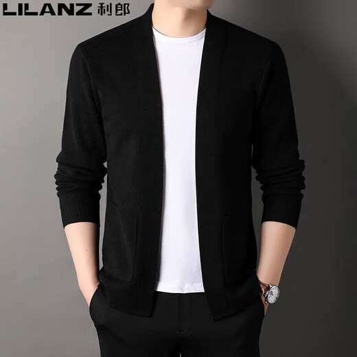 Lilan wool sweater men's knitted cardigan spring and autumn new style solid color fashion versatile pure wool sweater jacket for young and middle-aged people black hpl-a32321 M 165