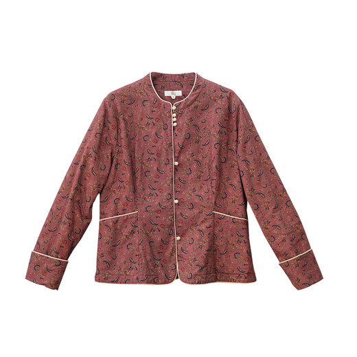 Cloth cashew flower print button-down cotton shirt 2025 winter new women's inner long-sleeved top red M
