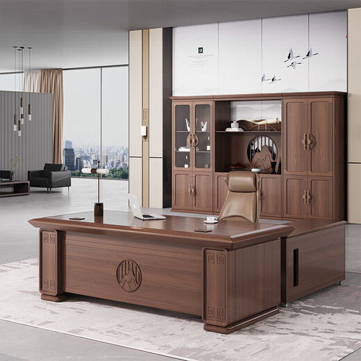 NAIGAO new Chinese style boss desk solid wood veneer executive desk ebony wood veneer painted desk including cabinet 1.6 meters