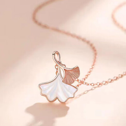 S999 sterling silver Sansheng lucky white mother-of-pearl necklace for women, light luxury, ginkgo leaf and white mother-of-pearl as a Chinese Valentine's Day gift for girlfriend 1068DZ-Silver-S999 pure silver