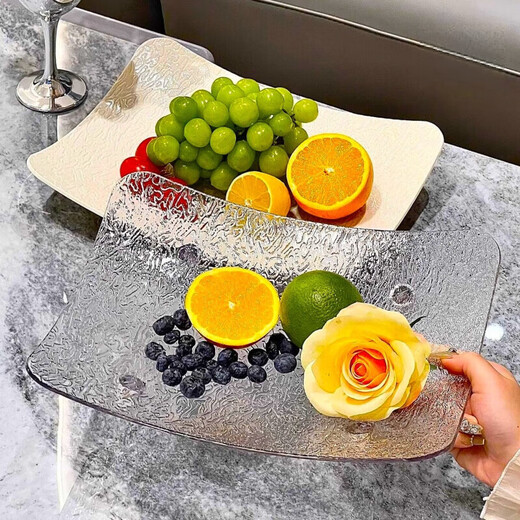 Wilkie Fruit Plate Living Room High-end Fruit Plate Dry Fruit Plate Snack Plate Home High-end Light Luxury Modern Fruit Plate Display Light Luxury Fruit Plate 2 Pack Creamy White + Transparent