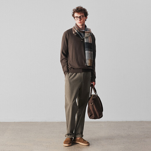 By Creations Machine washable Perpin Henry collar pullover cardigan for men old money style business easy care warm sweater brown M