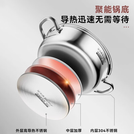 Royalstar Yuanyang Pot/Clear Soup Pot 304 stainless steel induction cooker special thickened hot pot basin hot pot pot for home use 304 Yuanyang Pot (comes with soup colander + lid) 30cm