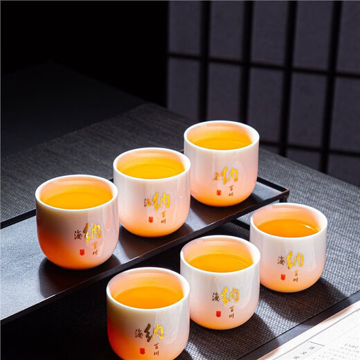 Mutton-fat jade white porcelain Kung Fu tea cup set for home and office tea drinking, master cup and tea cup, a complete set of anti-scalding tea cups, mutton-fat jade side handle cups (12 pieces mixed)