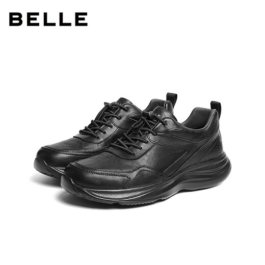 Belle thick-soled walking shoes for men 25 autumn new shopping mall same style cow leather casual sports shoes 8XC01CM5 black 42 (260mm)