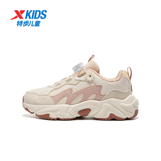 Детские туфли-лепестки Xtep, хлопчатобумажные туфли, зимние девочки, средние и большие дети плюс бархатные, теплая, ветронепроницаемая, водонепроницаемая, мягкая, эластичная и износостойкая обувь, белый песочно-серый/коричнево-розовый 36