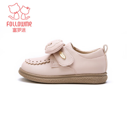Fuluo Mi Girls Toddler Shoes Spring and Autumn Soft Sole Anti-Slip Baby Shoes Infant Leather Shoes Breathable Single Shoes Pigeon Pink 27