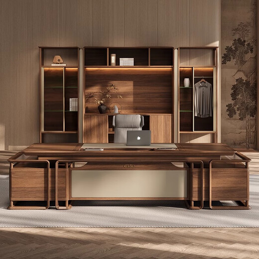 New Chinese style desk boss desk solid wood executive desk general manager office chairman computer desk office new style 2.0m boss desk (ash wood)