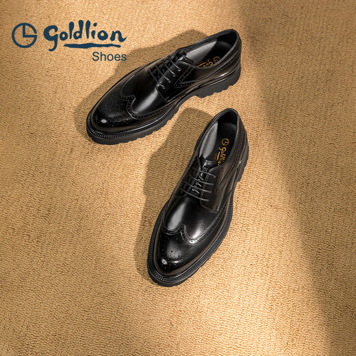 Goldlion Men's Shoes 25th Autumn New Formal Leather Shoes Heightening Wedding Shoes Carved Brogue Shoes G521530105AAA Black 40