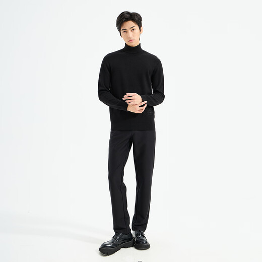 LiLang Light Fashion Men's Clothing Shopping Mall Same Style Wool Sweater Men's Machine Washable Turtleneck Cashmere Blended Warm Long-Sleeved Sweater Black (1Y) XL (175)