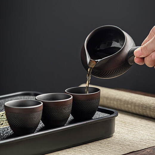 Tang Feng Purple Pottery Kung Fu Tea Set Purple Clay Retro Covered Bowl Tea Cup Household Teapot Set Stone Mill Lazy Anti-scalding Tea Making Artifact Purple Pottery Automatic Tea Maker + Male Cup