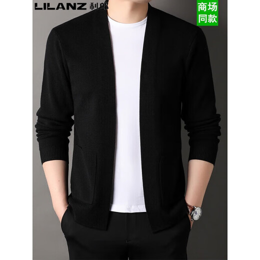 Lilan wool sweater men's knitted cardigan spring and autumn new style solid color fashion versatile pure wool sweater jacket for young and middle-aged people black hpl-a32321 M 165