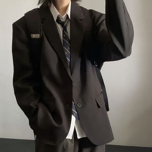 Manlinmu anzmo sells vitality dk uniform men's suit black men's casual suit school supply sense jacket three-piece set pants + suit + white shirt belt M 3XL (height 1-183C, weight 130-145Jin Jin is equal to 0.5 kg)