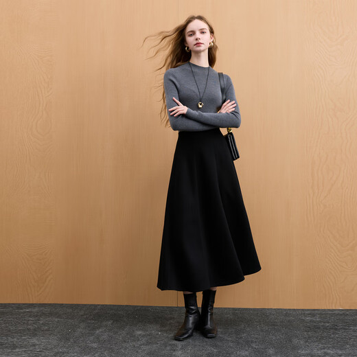 Sancai 2025 winter new high-waisted elastic skirt A-line skirt temperament commuting long skirt high-end M