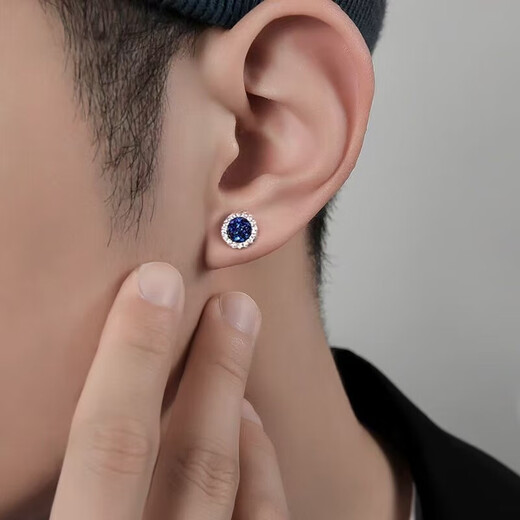 Crystal Cluster Brilliant Magnetic Ear Clip Men's Trendy Light Luxurious High-end Cool Style Earrings No Piercing Painless Earrings Crystal Cluster Black Magnetic Ear Clip