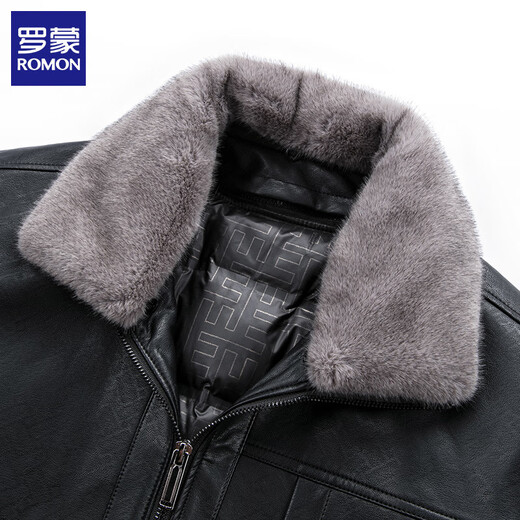 ROMON Men's Leather Jacket Winter Thickened Warm Leather Jacket Removable Liner Fur Collar Men's Jacket Men's Top Black 2XL (180) (Recommended weight 125-145 Jin Jin equals 0.5 kg)