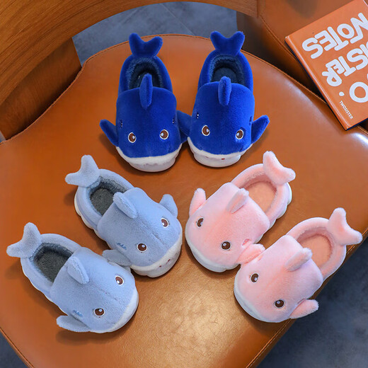 New Autumn and Winter Children's Cotton Slippers for Boys and Girls Indoor Cartoon Shark Slippers for Girls Baby Bag Heels Cotton Shoes Upgraded Version - Pink - Cotton 12 26/27 Size Inner Length 16CM