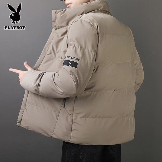 Playboy cotton coat men's winter Korean style trendy and handsome versatile down cotton coat thickened warm stand collar Jinjiang cotton-padded jacket 005 Khaki XL 120-135Jin Jin is equal to 0.5 kg
