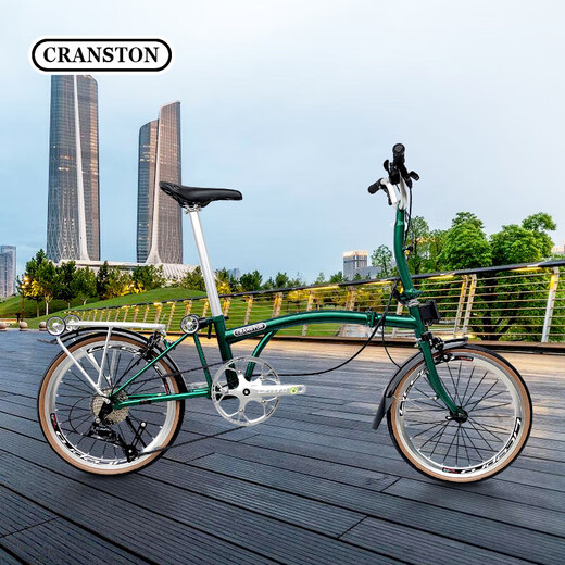 CRANSTON 20-inch small cloth 9-speed three-folding bicycle portable retro ultra-light women's variable-speed bicycle 20 inches _ Postal Green Silver with casual version plus universal wheels