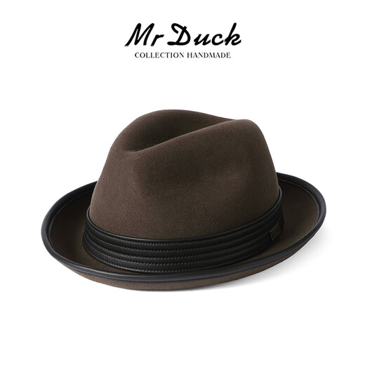 Mr DUCK25 new winter product, Australian superfine wool hat, men's high-end foldable British jazz hat, sheepskin hat strap, retro brown coffee (100% wool)-MW56261 S (suitable for 52-55cm head circumference, small head circumference)