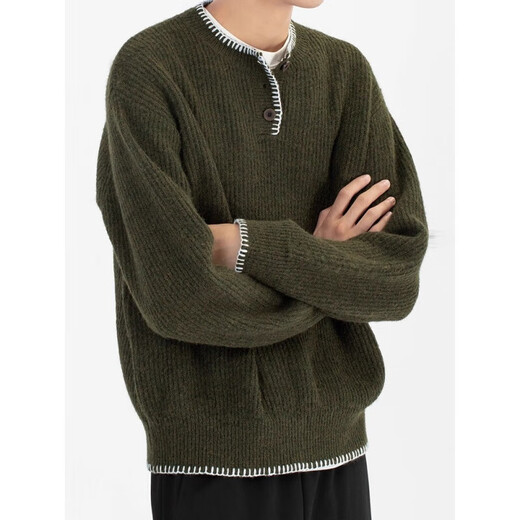 Henry collar sweater for men and women in autumn and winter thick warm sweater black niche lazy design long-sleeved top black L