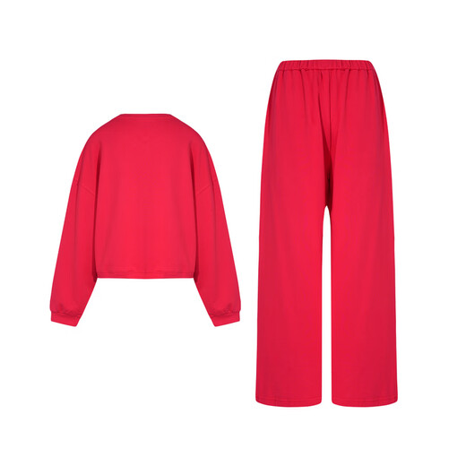 TCH Light Luxury Early Autumn Fashion Cross Casual Versatile Lazy Style Women's Sweater Set T75C07E1010 Red M