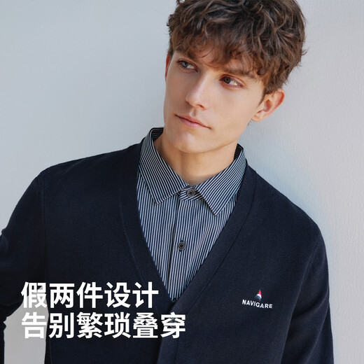 Navikel Italian dinghy 25 autumn and winter men's fake two-piece V-neck sweater shirt stacked sweater 1144015305