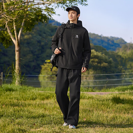 Camel (CAMEL) Jacket Men's Outdoor Windproof and Water-Repellent Mountaineering Jacket Plush Jacket C15CAYL6023 Phantom Black L