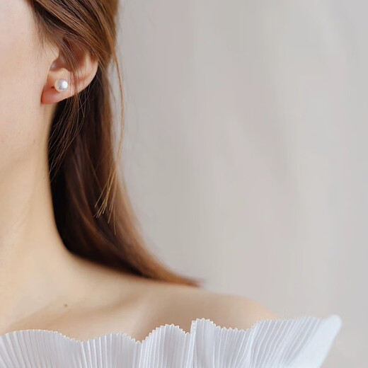 Jinxu 8-9mm Freshwater Pearl Earrings, 925 Tremella Needle Ear Plugs, High Quality, Mirror Light, Gift for Lover, White, Slightly Flawed