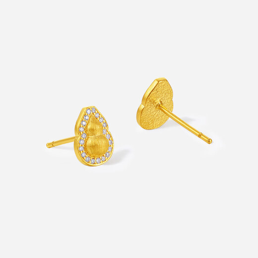 Saturday Fu Gourd Ancient Gold Diamond Stud Earrings for Women W0921101 Diamonds Approximately 12.6 Cents A Pair Gold Weight Approximately 2.95g