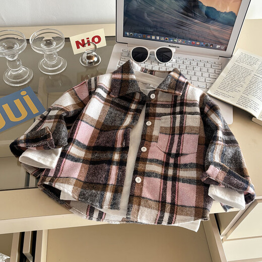 Children's shirt long-sleeved autumn plaid shirt boys retro color matching new cardigan lapel top girls B105 CY100 120 cm
