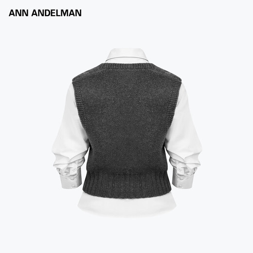 ANN ANDELMAN Real two-piece U-neck knitted vest white long-sleeved shirt retro college style simple and capable white XS