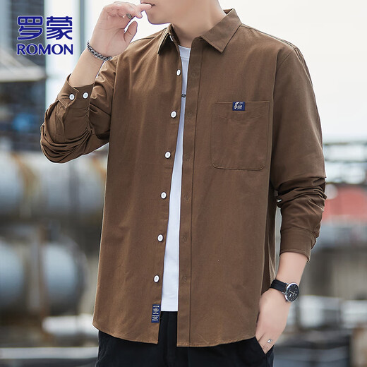ROMON pure cotton long-sleeved shirt men's autumn and winter loose iron-free shirt men's casual workwear jacket top men's clothing