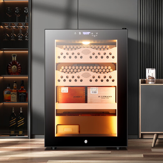 He Jiagong 50C1 Intelligent Temperature Control and Humidity Control Cigar Cabinet Cedar Wood Mini Small Home Embedded Wine Cabinet 50C1 Black Full Cigar Humidity Control + Temperature and Humidity Control + Cedar Wood Cigar Blue +