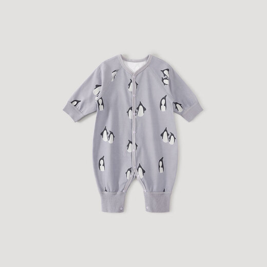 Bali Piggy Baby Clothes Spring and Autumn Category A Pure Cotton Newborn Baby Clothes Autumn Baby Pajamas Newborn Jumpsuit Penguin Eggplant 80cm