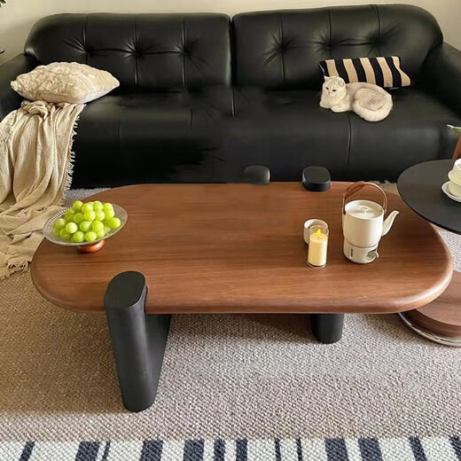 Qingziyou mid-century style minimalist coffee table living room home small apartment high-end 2026 new oval high-end tea table combination 130CM mid-century style coffee table + side table