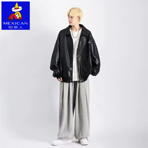 High quality black pu leather jacket men's autumn and winter velvet American style motorcycle jacket black velvet 3XL