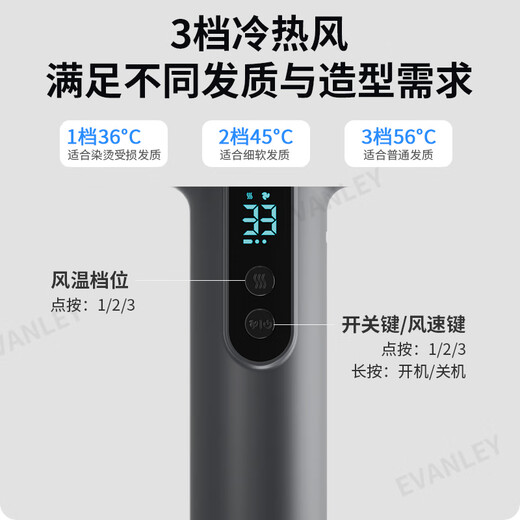 EVANLEY German Wireless Hair Dryer Rechargeable Student Dormitory Unplugged Battery Hair Dryer USB Hair Dryer Adjustable Hot and Cold Low Power Not Harmful to Hair Art Exam Portable 100,000 RPM - High Configuration Can Blow Hot Air Without Plug-In - Deep Space Gray