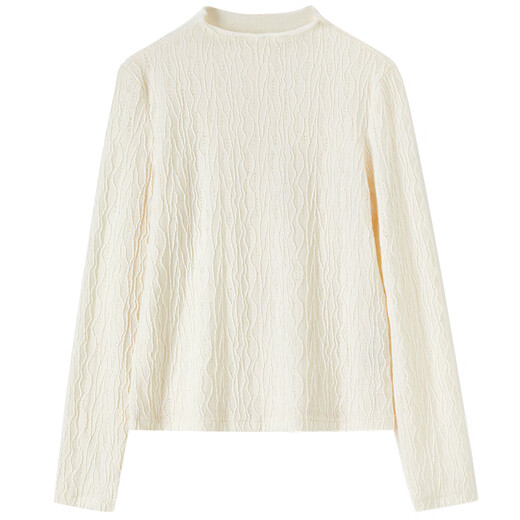 Shandubila water ripple texture cotton bottoming shirt for women autumn hollow knitted three-dimensional lace shirt half high collar inner top