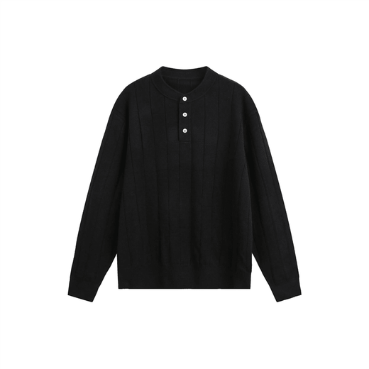 Autumn simple pit Henry collar long-sleeved sweater for men and women loose casual versatile sweater trend black XL